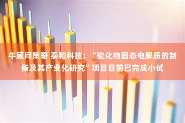 牛顾问策略 泰和科技：“硫化物固态电解质的制备及其产业化研究”项目目前已完成小试