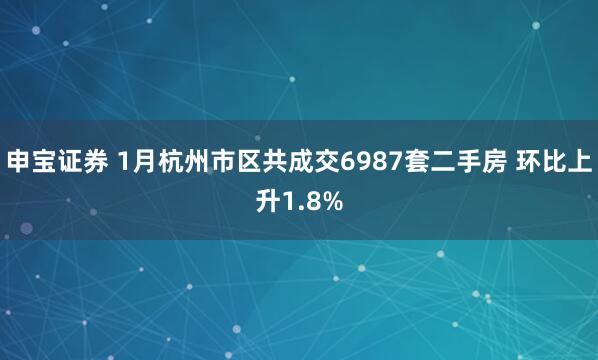 申宝证券 1月杭州市区共成交6987套二手房 环比上升1.8%